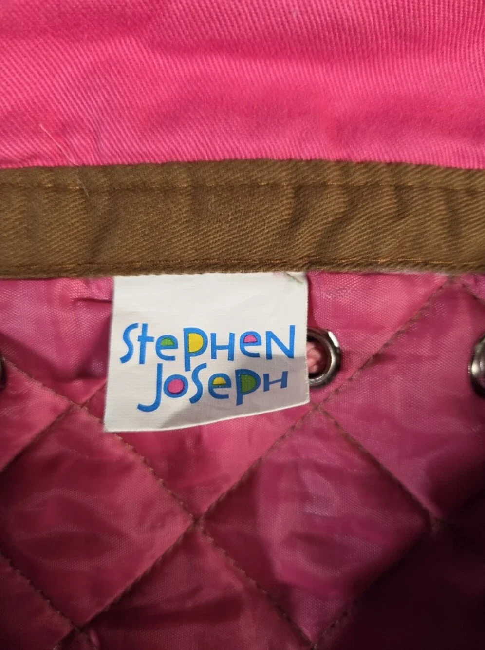Kids Brown Quilted Backpack with Pink Accents and Owl Appliqué